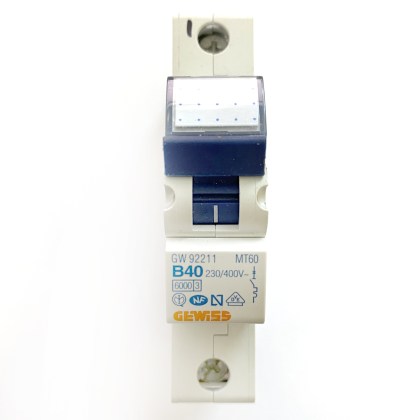 Gewiss GW92211 MT60 B40 40A 40 Amp  MCB Circuit Breaker Type B